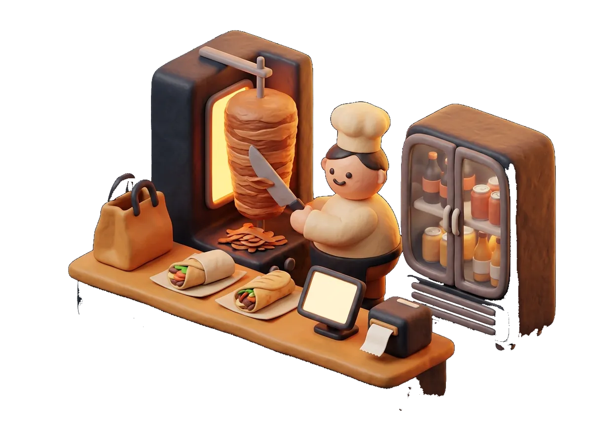 Ilustración: Kebabs y comida rápida